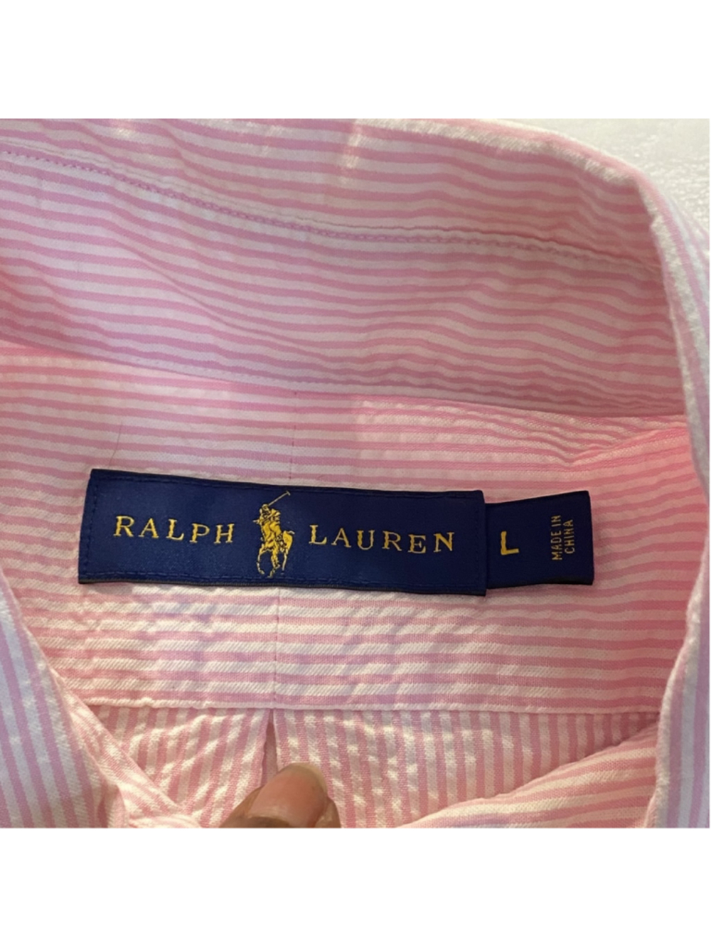 Ralph Lauren Men's Large Pink White Seersucker Short Sleeve Button Down Shirt - Picture 4 of 7